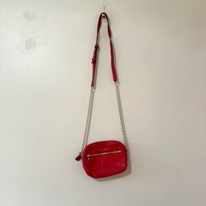 Diane Von Furstenburg DVF Red Leather Crossbody Bag Purse Gold Chain